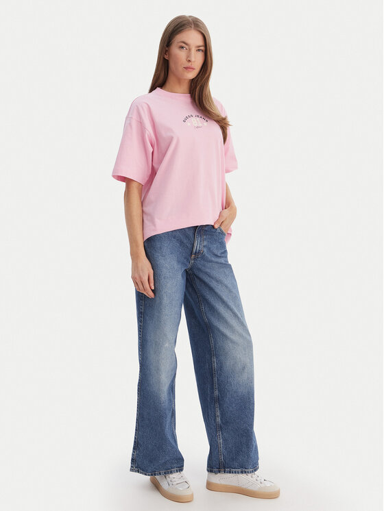 Guess Jeans Guess Jeans Marškinėliai W6RI20 K8HM0 Rožinė Oversize