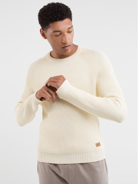 BIG STAR BIG STAR Sweter OLSON_102_160 Écru Basic Fit