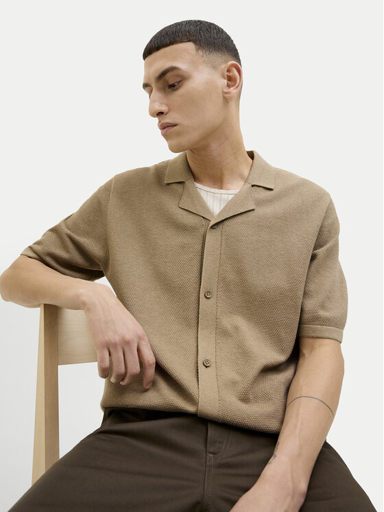 Jack&Jones Jack&Jones Тениска с яка и копчета Orion 12268226 Бежов Relaxed Fit