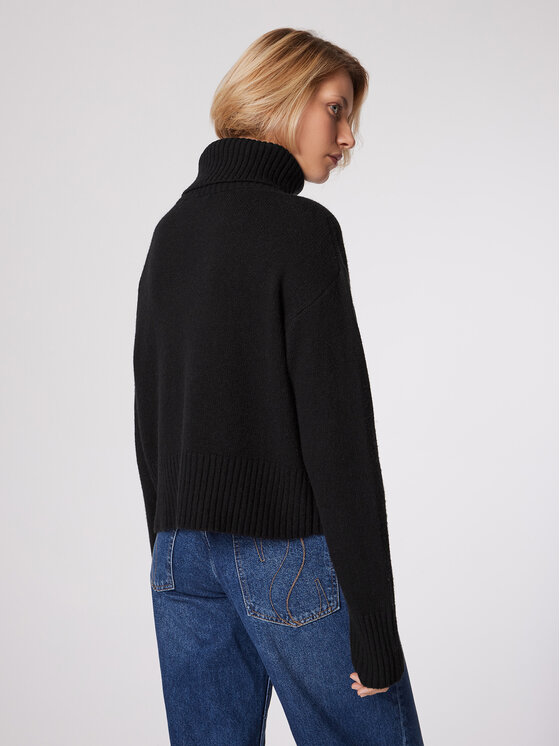 Simple Simple Krekls ar augstu apkakli SWD513-01 Melns Relaxed Fit