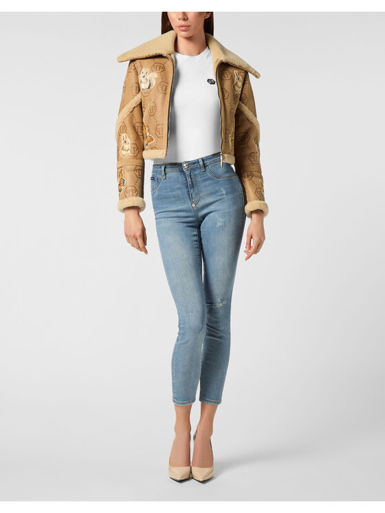 PHILIPP PLEIN PHILIPP PLEIN Kurtka skórzana 26387 Beżowy Regular Fit
