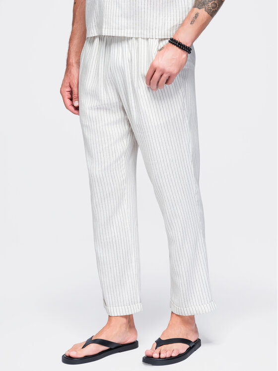Ombre Ombre Spodnie materiałowe OM-PACP-0311 Biały Regular Fit