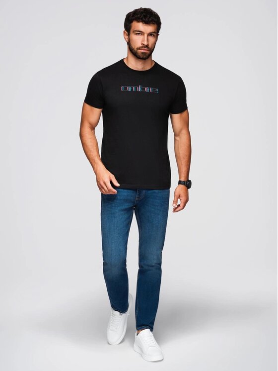 Ombre Ombre T-Shirt OM-TSPT-0248 Czarny Regular Fit