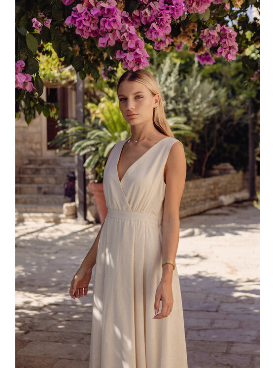 Awama Awama Sukienka letnia A771 Beżowy Basic Fit