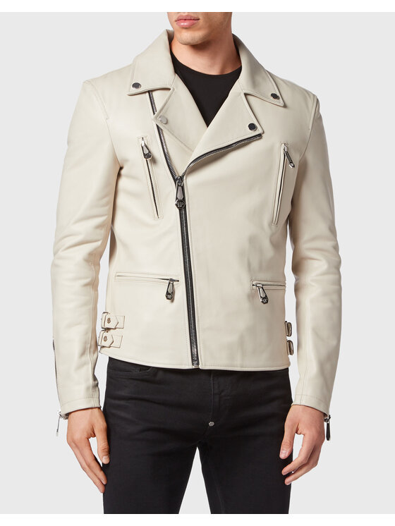 PHILIPP PLEIN PHILIPP PLEIN Kurtka skórzana 2599 Beżowy Regular Fit