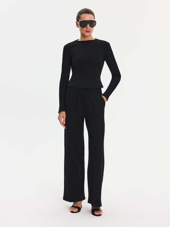 Nudyess Nudyess Spodnie materiałowe Canvas z prążka Czarny Relaxed Fit