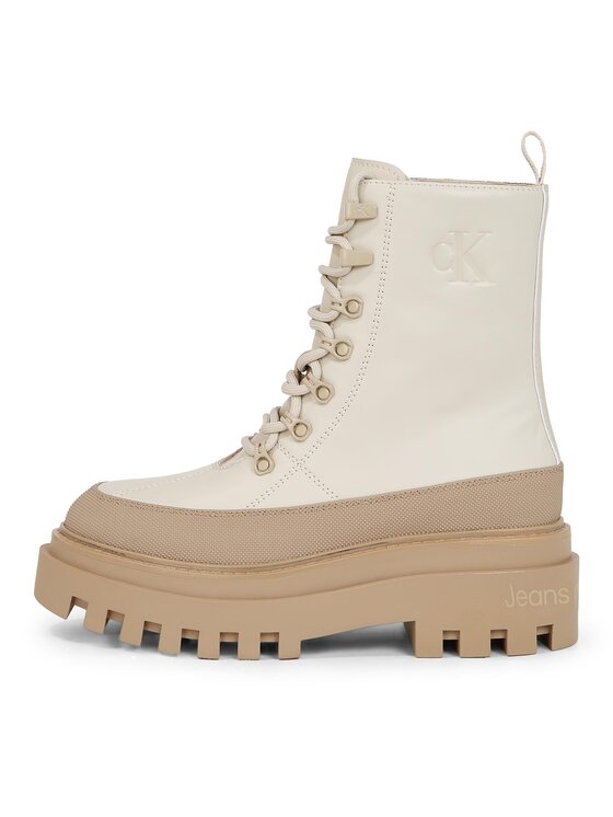 Calvin Klein Jeans Calvin Klein Jeans Īsie zābaki Flatform Lace Up Boot Lth YW0YW01110 Bēšs