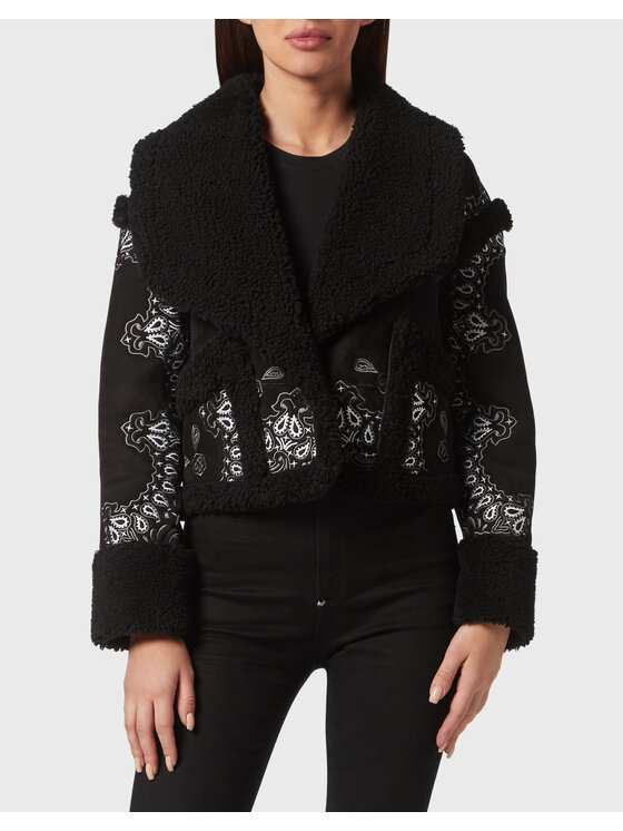 PHILIPP PLEIN PHILIPP PLEIN Kožený plášť 6785 Černá Loose Fit