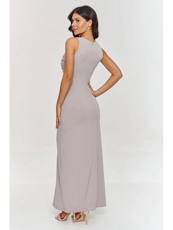 Makadamia Makadamia Sukienka koktajlowa m880 Beżowy Fitted Fit