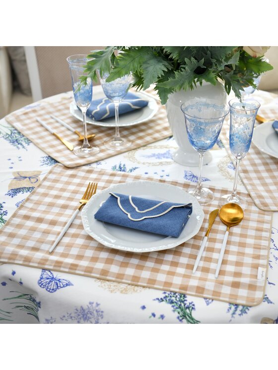 Roseberry Home Roseberry Home Podkładka na stół dwustronna Lavender & Beige Gingham Niebieski