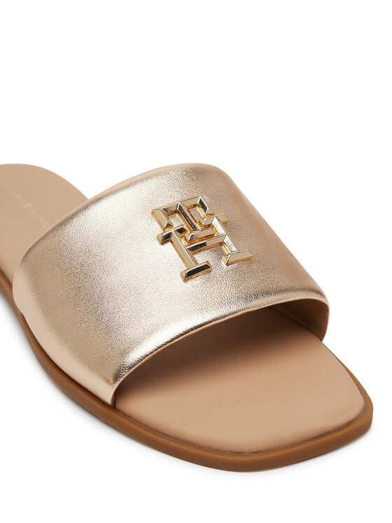 Tommy Hilfiger Tommy Hilfiger Natikače Th Logo Hw Metallic Leather Mule FW0FW08807 Zlatna