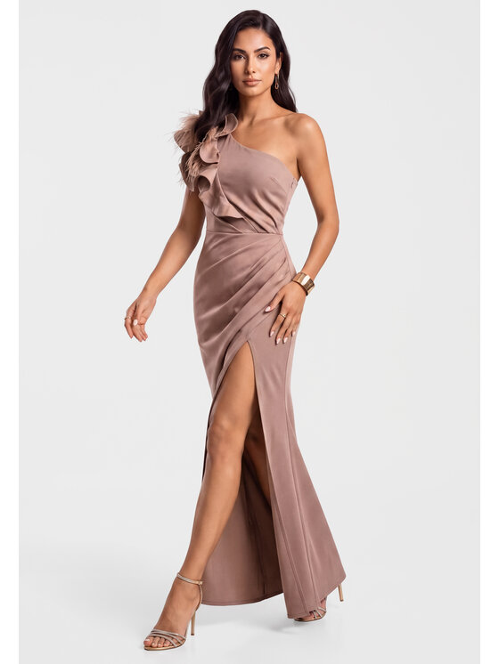 Ombre Ombre Večerní šaty LA-OM-DLR451 Hnědá Slim Fit