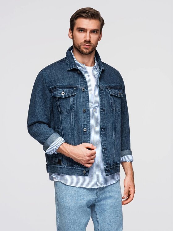 Ombre Ombre Kurtka jeansowa OM-JADJ-0219 Niebieski Regular Fit