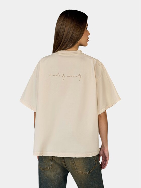 MADE BY SOCIETY MADE BY SOCIETY T-Shirt Tricou NEURAL - T27193 Beżowy Basic Fit
