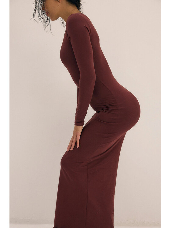 Nudyess Nudyess Sukienka dzianinowa Shape Maxi z gładkiej bawełny Bordowy Regular Fit