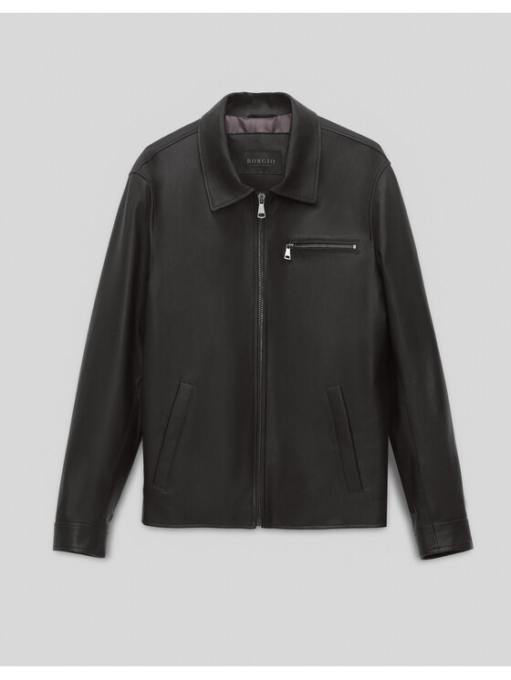 Borgio Borgio Kurtka skórzana isera_c Czarny Slim Fit
