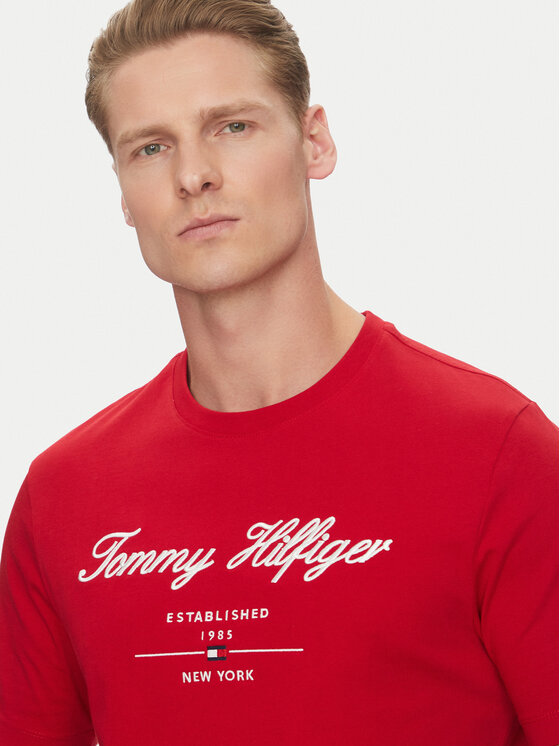 Tommy Hilfiger Tommy Hilfiger Póló Script Logo MW0MW33691 Piros Regular Fit