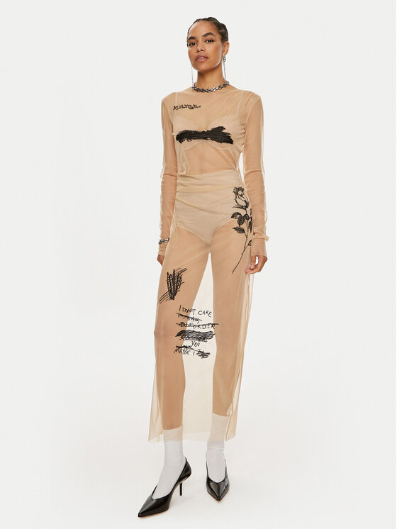 Patrizia Pepe Koktejlové šaty 8A1389 J223-B806 Béžová Slim Fit
