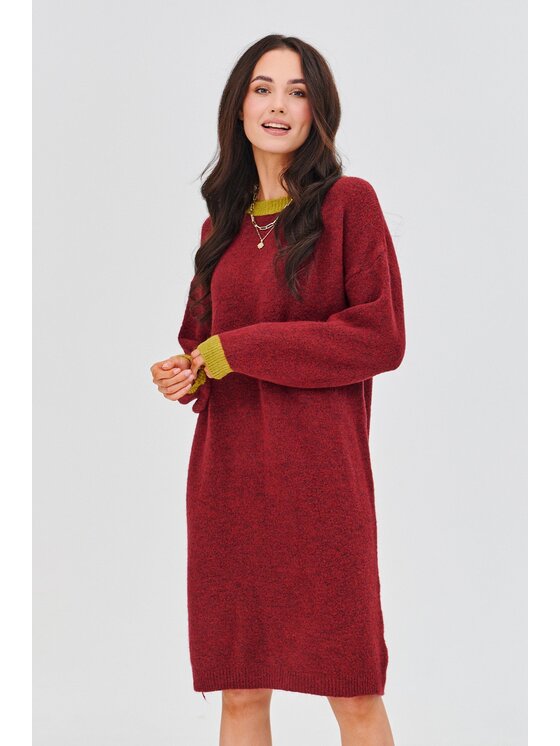 NAOKO NAOKO Úpletové šaty Burgundy Beat Bordó Regular Fit