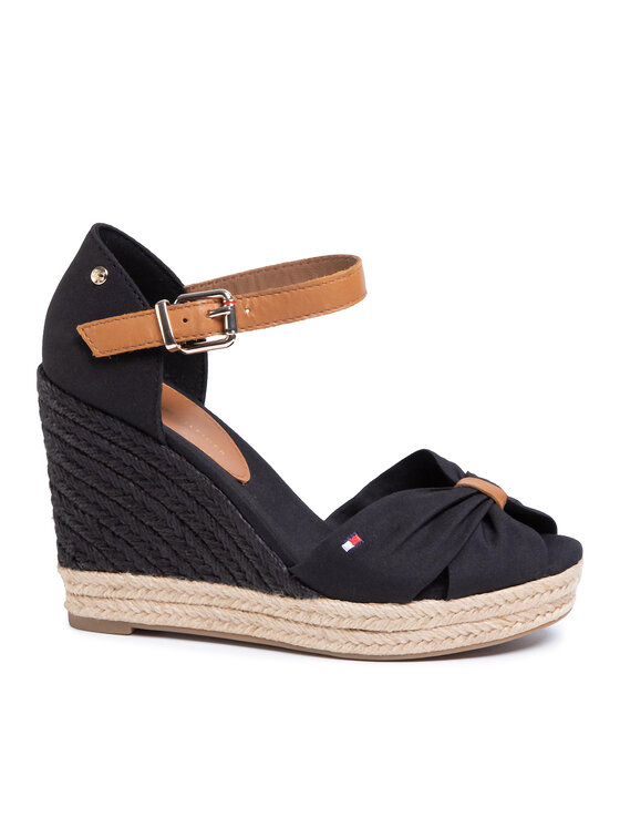 Tommy Hilfiger Espadrile Basic Opened Toe High Wedge FW0FW04784 Črna