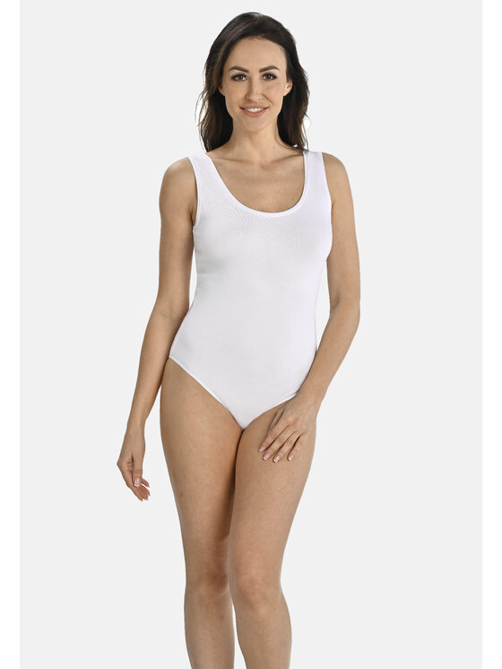 Teyli Teyli Body damskie na szerokich ramiączkach Esme Biały Regular Fit
