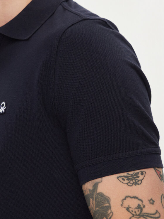 United Colors Of Benetton United Colors Of Benetton Тениска с яка и копчета 3089J3179 Тъмносин Regular Fit