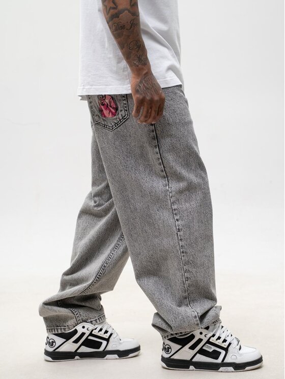Jigga Wear Jigga Wear Jeansy Pantera różowa szerokie luźne za duże 130775 Szary Baggy Fit