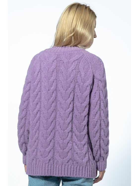 Fobya Fobya Sweter Ciepły sweter z dekoltem splot warkocze F1747 Fioletowy Classic Fit