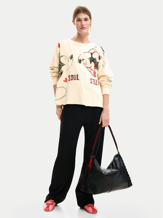 Desigual Desigual Džemperis ar kapuci Muak Mickey 26SWSK17 Bēšs Relaxed Fit