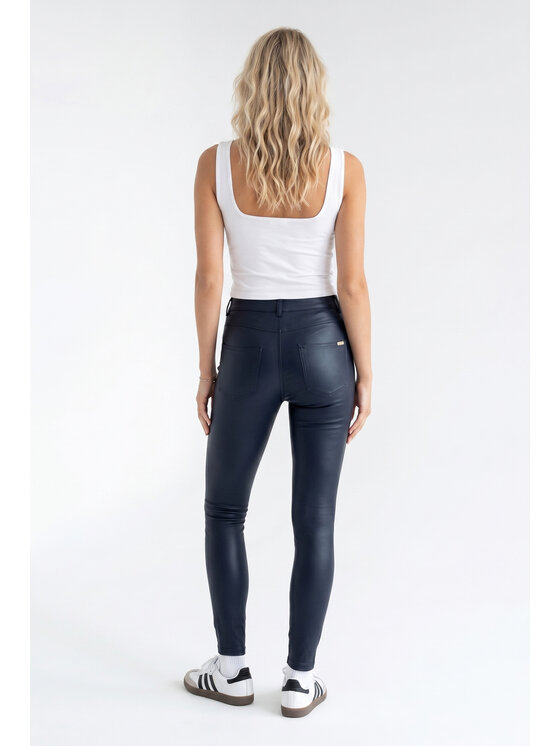 FIGL FIGL Spodnie skórzane M1343 Granatowy Fitted Fit