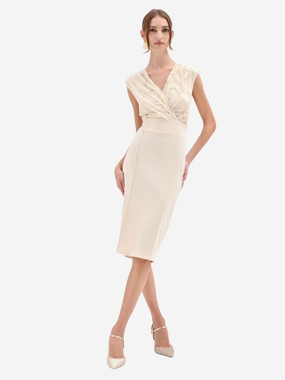 Rinascimento Rinascimento Abito da sera Tubino con corpino ricamato Beige Regular Fit