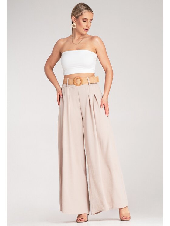 FIGL FIGL Bavlnené nohavice M1160 Béžová Loose Fit