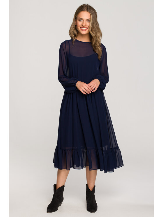 Stylove Stylove Každodenné šaty S319 Tmavomodrá Regular Fit