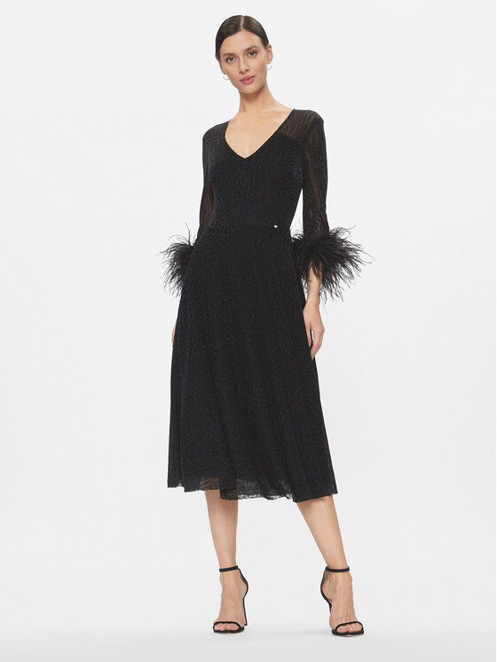 Nissa Nissa Koktejlové šaty RS14475 Čierna Slim Fit