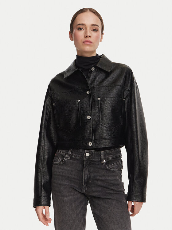 HUGO Geacă din imitație de piele Anilena-1_B 50563267 Negru Relaxed Fit