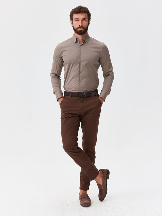 Evenemen Evenemen Koszula Punto G. Riva Caffee Beżowy Slim Fit