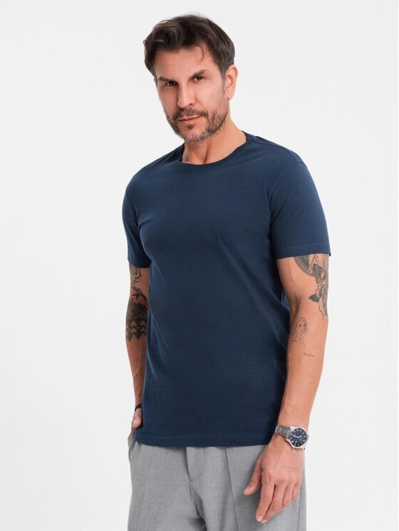 Ombre Ombre T-Shirt OM-TSBS-0236 Granatowy Regular Fit