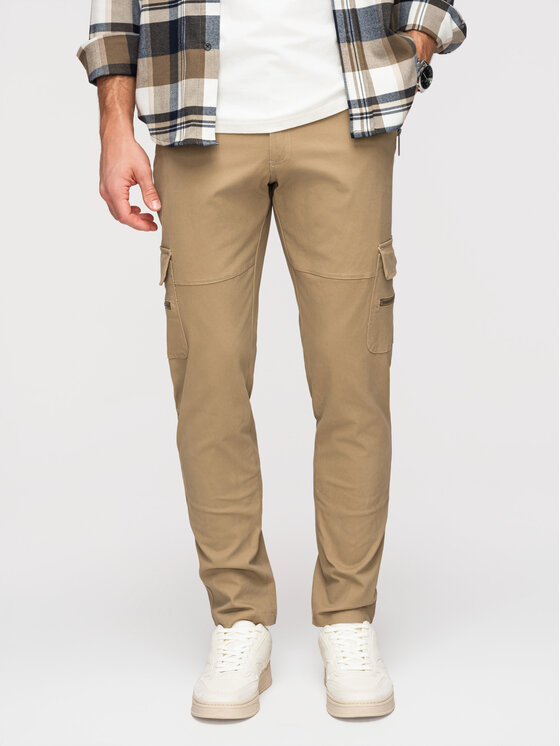 Ombre Ombre Spodnie cargo P1517 Khaki Straight Fit