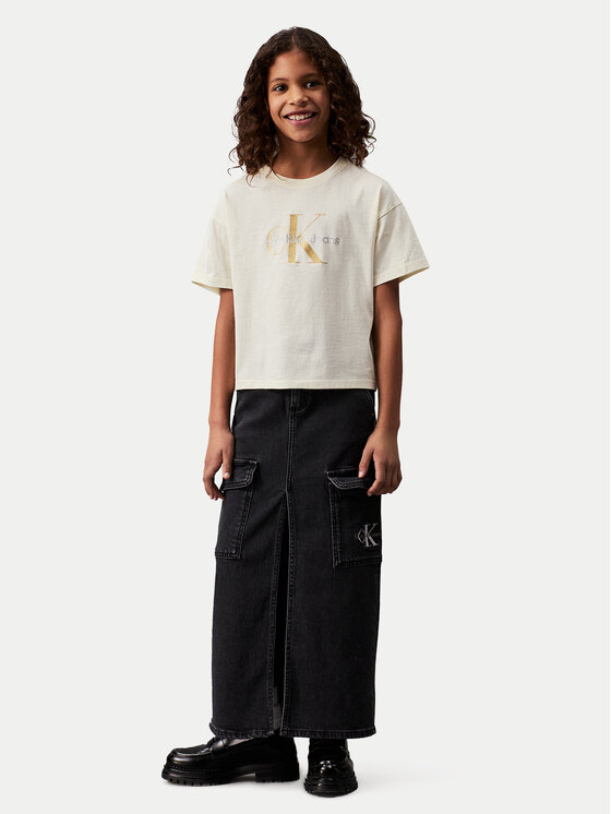 Calvin Klein Jeans Calvin Klein Jeans Póló Glitter Monogram IG0IG02529 Ekru Boxy Fit