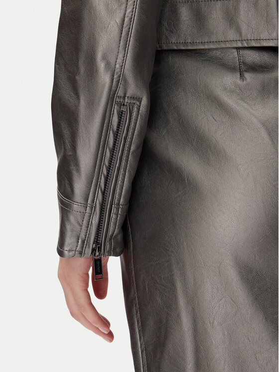 DKNY DKNY Bunda z imitácie kože P4JJ6XJA Strieborná Regular Fit