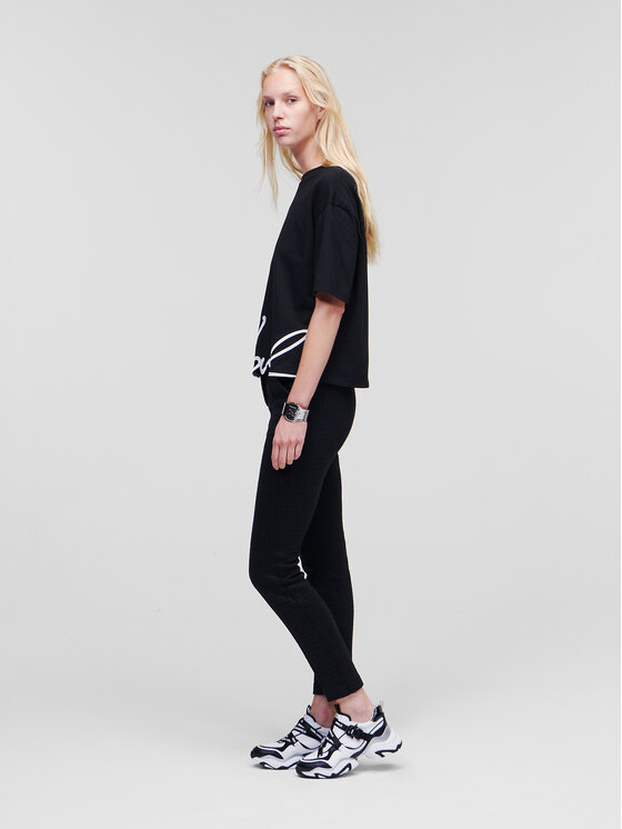 KARL LAGERFELD KARL LAGERFELD Tričko Signature Hem 226W1703 Čierna Relaxed Fit