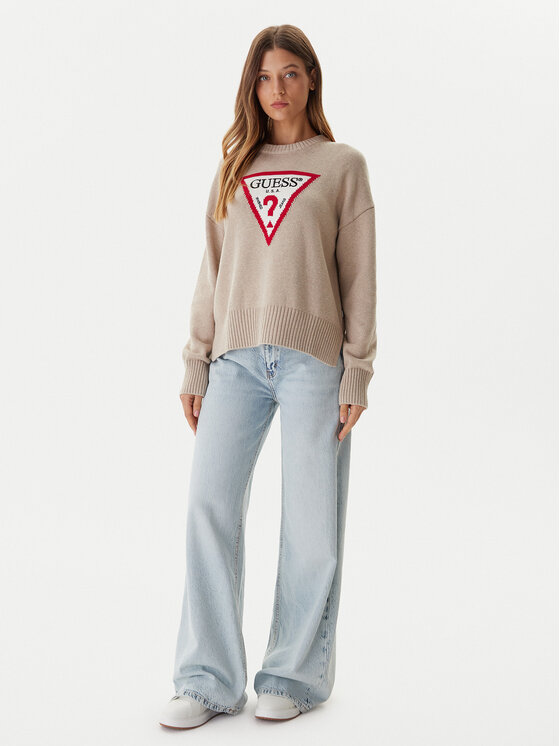 Guess Jeans Guess Jeans Džemperis W4BR12 Z3HM1 Bēšs Relaxed Fit