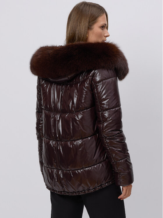 FAN LEATHER Fan Leather Kurtka puchowa Puchowa z Kapturem Brązowy Standard Fit