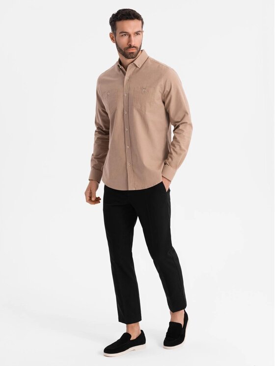 Ombre Ombre Koszula OM-SHCS-0134 Brązowy Regular Fit
