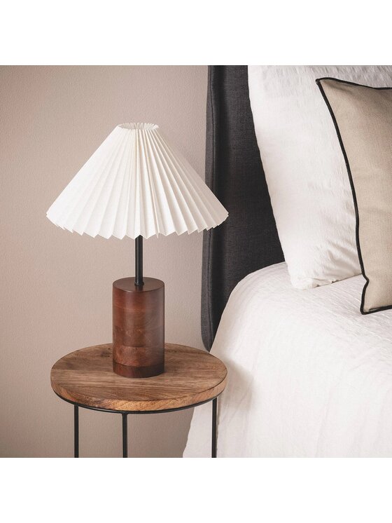 MIAhome MIAhome Lampka nocna Lampa Stołowa z drewna z plisowanym kloszem Leonessa Brązowy