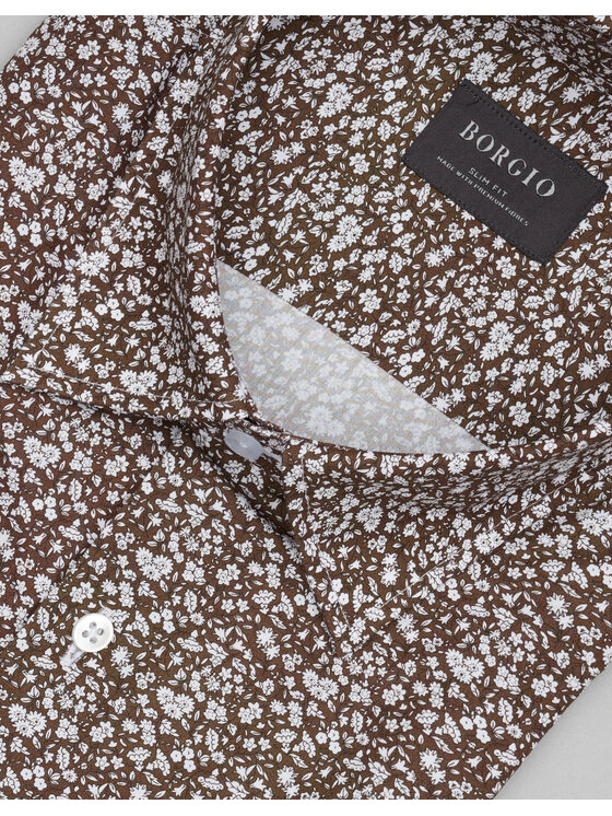 Borgio Borgio Koszula calimera 00658 Brązowy Slim Fit