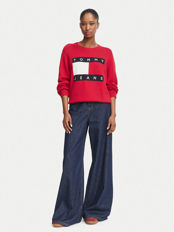 Tommy Jeans Tommy Jeans Sweter Flag DW0DW23450 Czerwony Regular Fit