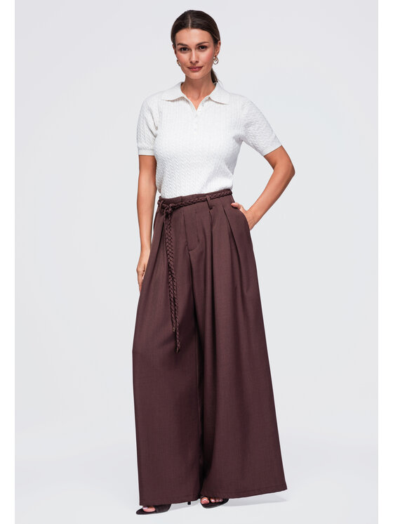 Ombre Ombre Spodnie materiałowe OW-PA-E0018 Brązowy Relaxed Fit