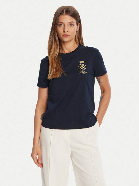 Tommy Hilfiger Tommy Hilfiger T-shirt Gold Crest WW0WW46153 Tamnoplava Regular Fit