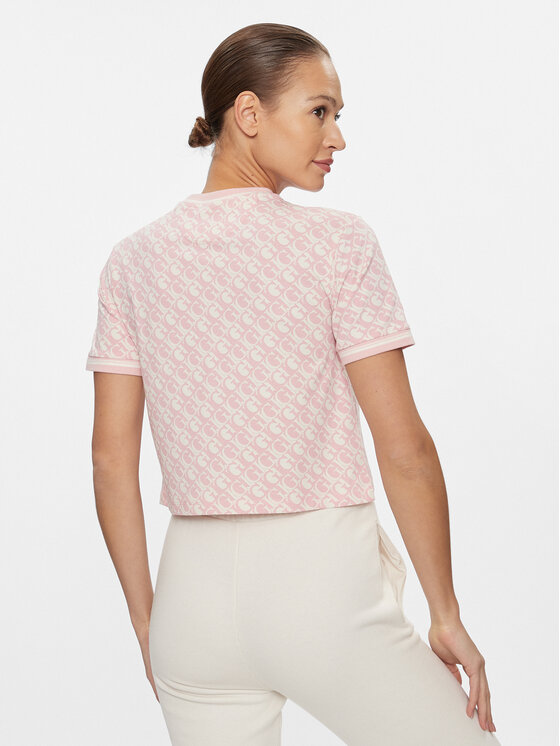Guess Guess T-krekls Logomania Crop Tee V4RI03 J1314 Rozā Cropped Fit